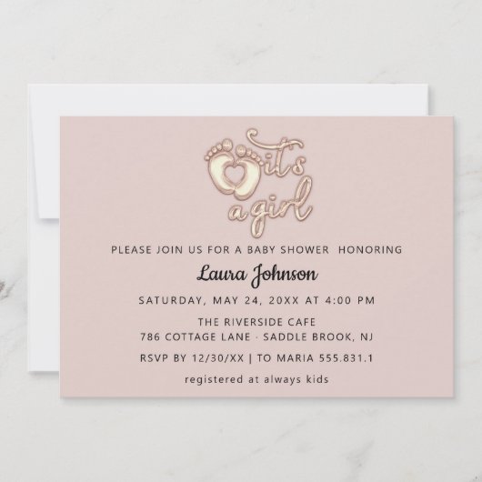 Het is een Girl New Baby Shower Roos Pink Heart Fe Kaart (Voorkant)