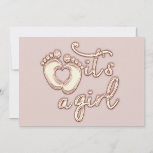 Het is een Girl New Baby Shower Roos Pink Heart Fe Kaart (Achterkant)