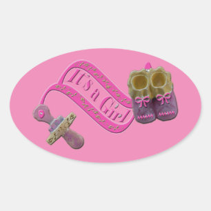 Het is een Girl Pacifier Shoes Ovale Sticker