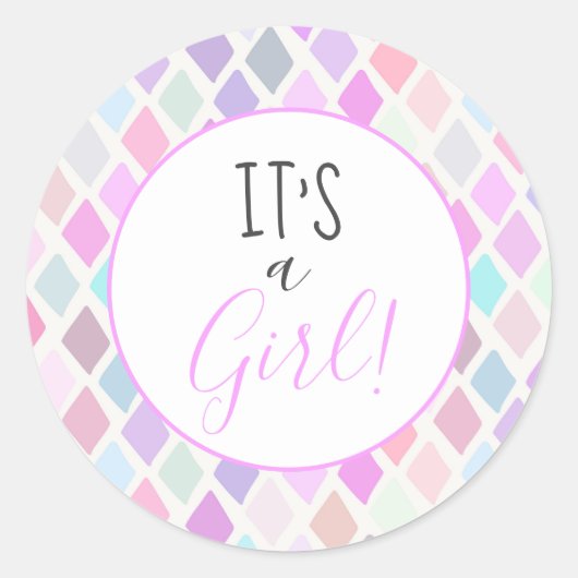 Het is een Girl Pastel Geometric Pattern Baby show Ronde Sticker (Voorkant)