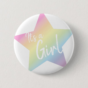 Het is een Girl Pastel Rainbow Star-Baby shower Ronde Button 5,7 Cm
