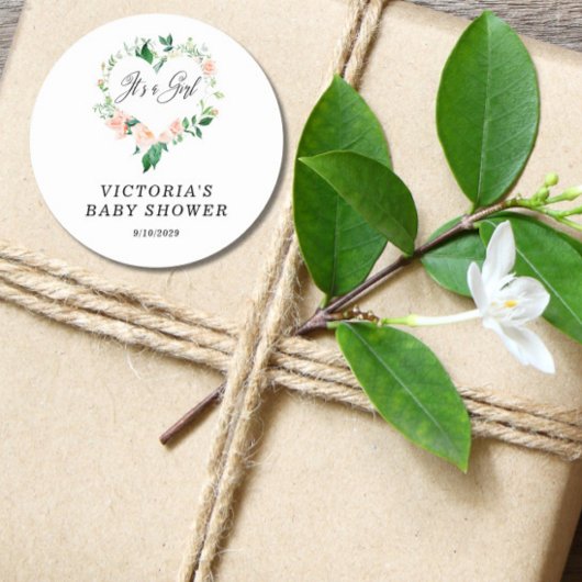 Het is een Girl Peach Baby shower Ronde Sticker