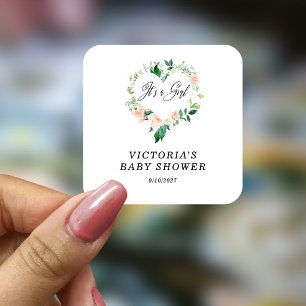 Het is een Girl Peach Baby shower Vierkante Sticker
