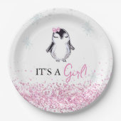 Het is een Girl Penguin Winter Baby shower Papieren Bordje (Voorkant)