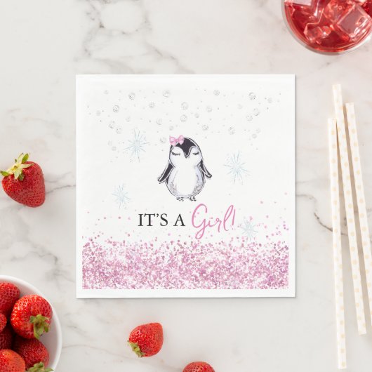 Het is een Girl Penguin Winter Baby shower Servet (Insitu)
