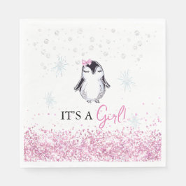 Het is een Girl Penguin Winter Baby shower Servet