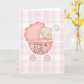 Het is een Girl Pink Baby Buggy Kaart (Gele Bloem)