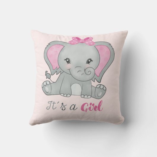 Het is een 'Girl Pink Baby Girl' Elephant Waterver Kussen (Achterkant)