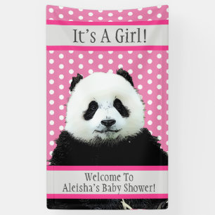 Het is een Girl Pink Baby shower Panda Beer Cute Spandoek