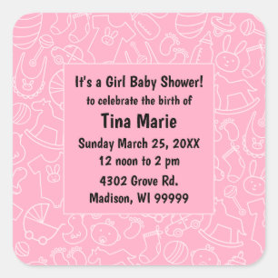 Het is een Girl Pink Baby shower Save the Date Vierkante Sticker