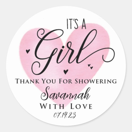 Het is een Girl Pink Baby shower Sticker (Voorkant)