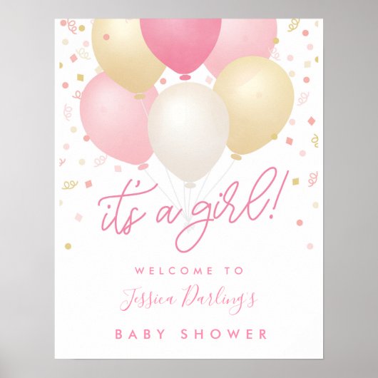 Het is een Girl Pink Baby shower Welcome Poster (Voorkant)
