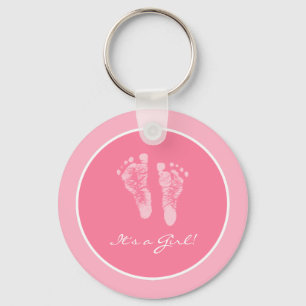 Het is een Girl Pink Baby Voetprint Aankondiging g Sleutelhanger