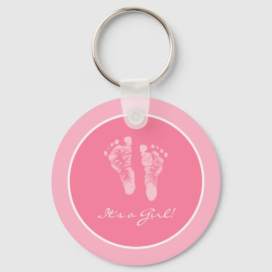 Het is een Girl Pink Baby Voetprint Aankondiging g Sleutelhanger (Voorkant)