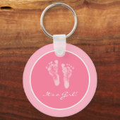Het is een Girl Pink Baby Voetprint Aankondiging g Sleutelhanger (Voorkant)