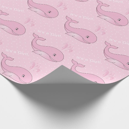 Het is een Girl Pink Baby Whales Cadeaupapier (Hoek)