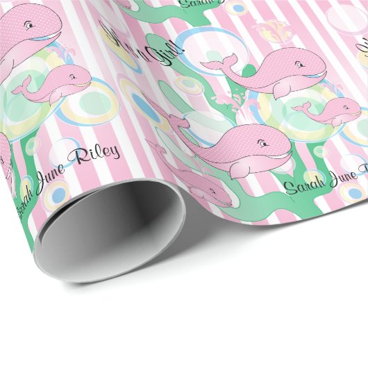 Het is een Girl Pink Baby Whales Cadeaupapier (Rol Hoek)
