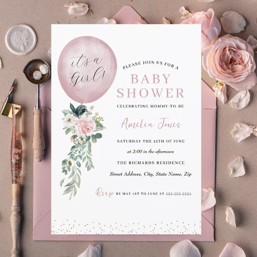 Het is een Girl Pink Ballon Baby shower Kaart