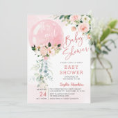 Het is een Girl Pink Ballon Eucalyptus Baby shower Kaart (Staand voorkant)