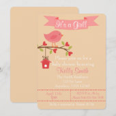 Het is een Girl Pink Bird Baby shower uitnodiging (Voorkant / Achterkant)