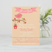 Het is een Girl Pink Bird Baby shower uitnodiging (Staand voorkant)