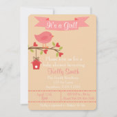 Het is een Girl Pink Bird Baby shower uitnodiging (Voorkant)