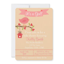 Het is een Girl Pink Bird Baby shower uitnodiging