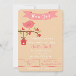 Het is een Girl Pink Bird Baby shower uitnodiging