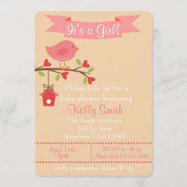 Het is een Girl Pink Bird Baby shower uitnodiging