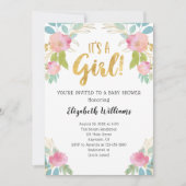 Het is een Girl Pink Blauwgroen Gold Waterverf Bab Kaart (Voorkant)