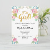 Het is een Girl Pink Blauwgroen Gold Waterverf Bab Kaart (Staand voorkant)