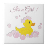 Het is een Girl Pink Bubbles Baby shower Tegeltje (Voorkant)