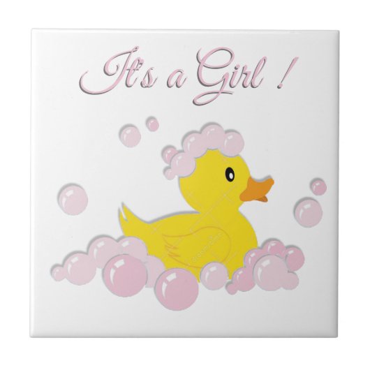Het is een Girl Pink Bubbles Baby shower Tegeltje (Voorkant)