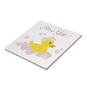 Het is een Girl Pink Bubbles Baby shower Tegeltje (Zijkant)