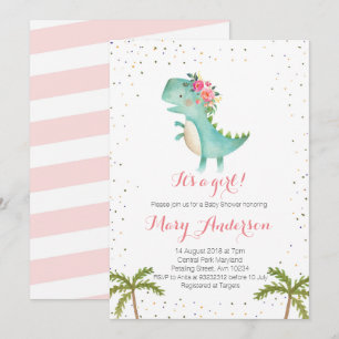 Het is een Girl Pink Dinosaur Baby shower Uitnodig Kaart