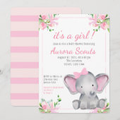 Het is een Girl Pink Elephant Baby shower Kaart (Voorkant / Achterkant)