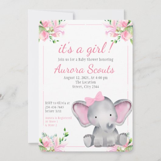 Het is een Girl Pink Elephant Baby shower Kaart (Voorkant)