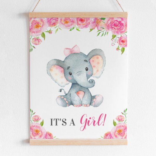 Het is een Girl Pink Elephant Girl Shower Poster