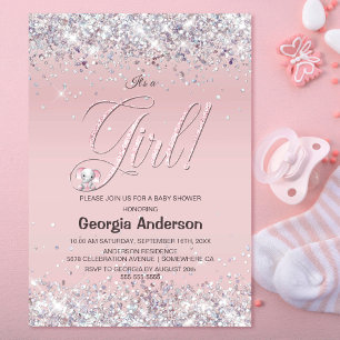 Het is een Girl Pink Elephant Glitter Baby shower Kaart
