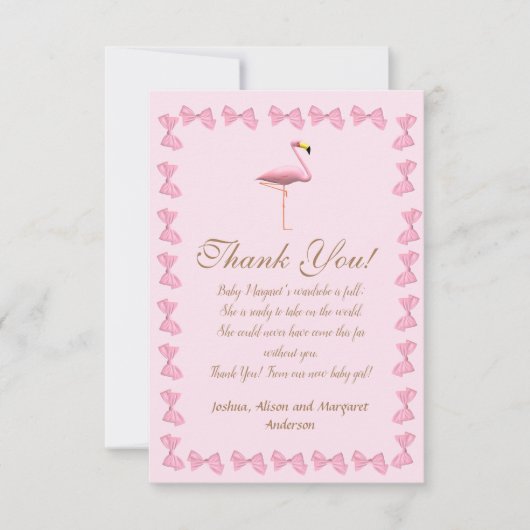 Het is een Girl Pink Flamingo Baby shower Dank je Bedankkaart (Voorkant)