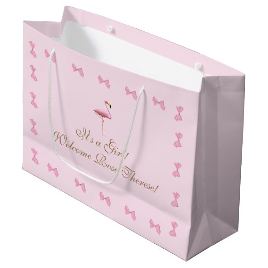 Het is een Girl Pink Flamingo Baby shower Groot Cadeauzakje (Voorkant Gekanteld)