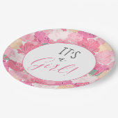 Het is een Girl Pink Floral Pattern Baby Sprinkle  Papieren Bordje (Gekanteld)