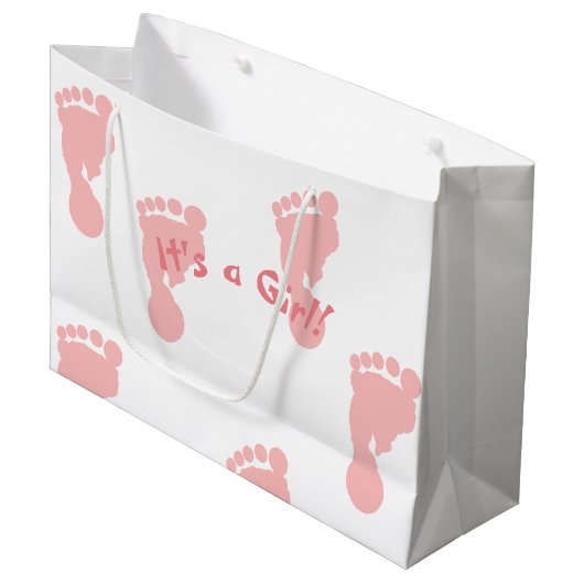 Het is een Girl Pink Footprint Patterned Groot Cadeauzakje (Voorkant Gekanteld)