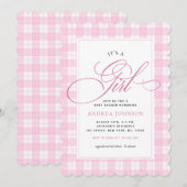 Het is een Girl Pink Gingham Plaid Winter Baby sho Kaart (Voorkant / Achterkant)