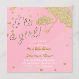 HET IS EEN GIRL Pink & Gold Baby shower uitnodigin Kaart