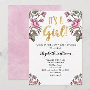 Het is een Girl Pink Gold Waterverf Baby shower Kaart