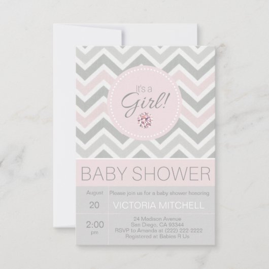 Het is een Girl Pink/Gray Chevron Baby shower Kaart (Voorkant)