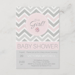 Het is een Girl Pink/Gray Chevron Baby shower Kaart