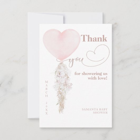 Het is een Girl Pink Heart Ballon Baby shower Bedankkaart (Voorkant)