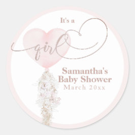 Het is een Girl Pink Heart Ballon Baby shower Ronde Sticker